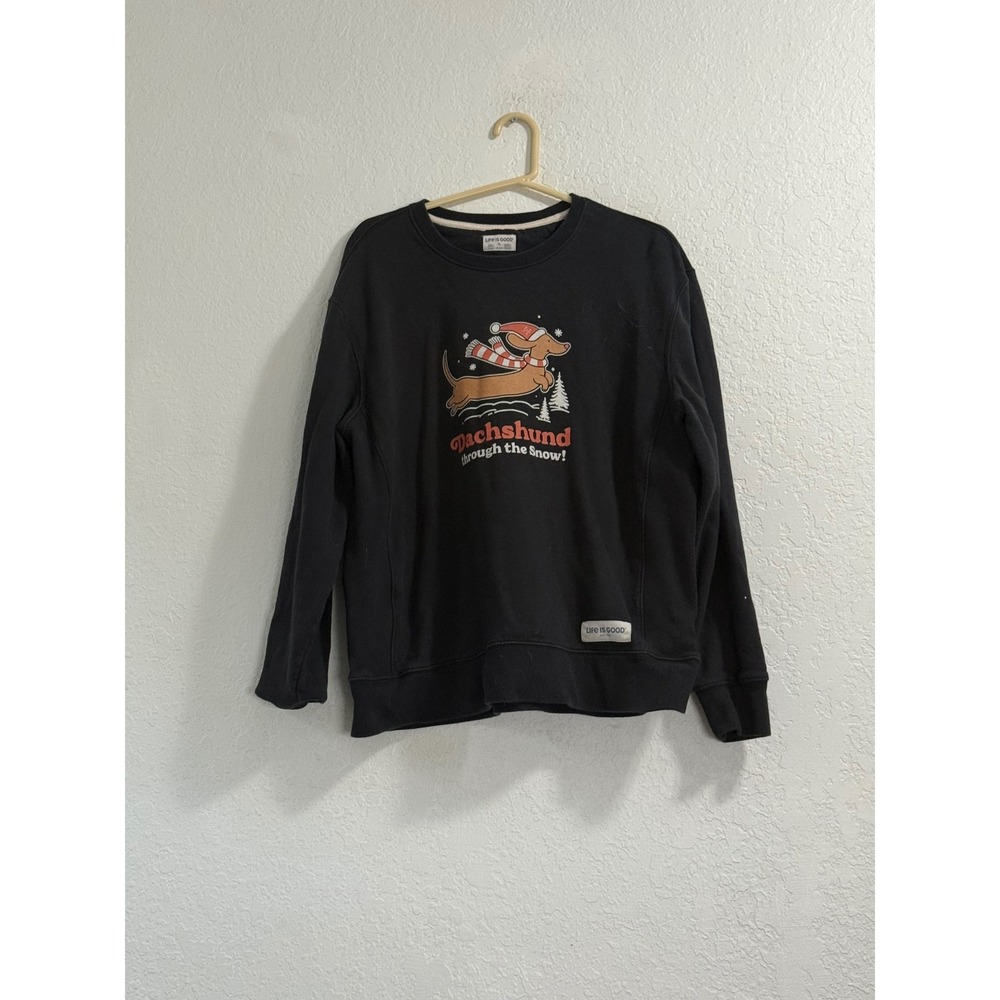 Life is Good Dachshund Through The Snow Black Christmas Sweatshirt Womens XL